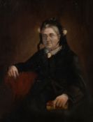 UNATTRIBUTED (NINETEENTH CENTURY) OIL PAINTING Seated portrait of a lady in mourning, holding a book