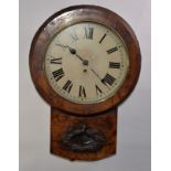 VICTORIAN WALNUT DROP-DIAL WALL CLOCK WITH FUSEE MOVEMENT, the replaced dial stamped 'Made in