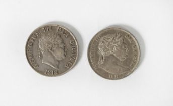 COINS & TOKENS: Two George III bull-head silver half-crown coins, one dated 1817 the other 1818 [2]