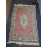 HEAVY QUALITY SUPER WASHED CHINESE EMBOSSED RUG OF AUBUSSON DESIGN, with plain rose pink field,
