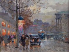 EDOUARD CORTES (1882-1969) OIL PAINTING ON CANVAS Street scene in Paris with vehicles and