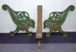 20th CENTURY CAST IRON BENCH, in the Coalbrookdale style with central section and two ends, no