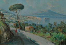 NEOPOLITAN SCHOOL (modern) OIL PAINTING ON CANVAS Bay of Naples with Vesuvius in the distance