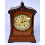 LATE VICTORIAN/EDWARDIAN OAK CASED MANTEL CLOCK, the German coiled gong striking movement by