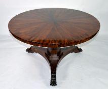 WILLIAM IV MAHOGANY SNAP TOP BREAKFAST TABLE, on pedestal platform base supported on three paw feet,