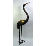 BRONZE METAL LIFE-SIZED CRANE, as a garden ornament, 4ft 10in (148cm) high