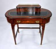 VICTORIAN MARQUETRY INLAID ROSEWOOD BON HEUR DU JOUR, with raised lidded stationery rack to the