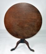 GEORGE III MAHOGANY TRIPOD TABLE, with plain circular snap top, on plain tapered column and tripod
