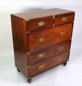 VICTORIAN MAHOGANY CAMPAIGN CHEST in two parts with brass corner mounts and straps, the upper