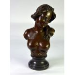 POST-WAR BRONZE REPLICA NAKED BUST OF A LADY, bearing signature T GEROME, on a MARBLE SOCLE,