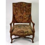 IMPOSING and FINE QUALITY NINETEENTH CENTURY FRENCH CARVED WALNUT FRAMED OPEN ARMCHAIR of GENEROUS