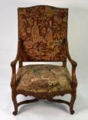 IMPOSING and FINE QUALITY NINETEENTH CENTURY FRENCH CARVED WALNUT FRAMED OPEN ARMCHAIR of GENEROUS