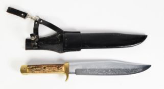 SOLINGEN, GERMANY POST-WAR BOWIE TYPE KNIFE, the typical shape blade etched with a Native American