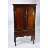 GEORGE III 18th CENTURY OAK SPICE CABINET OR APOTHECARY'S CHEST, on stand, the upper portion with
