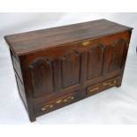 18th CENTURY OAK DOWER CHEST with lift-up top, four panel front, two short drawers below with