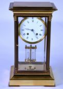 GOOD QUALITY MODERN FRENCH L'EPEE HEAVY GILDED and OXIDIZED BRASS FOUR-GLASS MANTEL CLOCK,