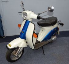 MOTOR SCOOTER: 1985 Suzuki Roadie 80 motor scooter with white and blue panels