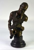 POST-WAR BRONZE REPLICA OF THE SAXOPHANIST CHARLIE PARKER, bearing signature PINO, on a MARBLE