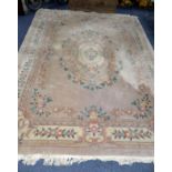HEAVY QUALITY EMBOSSED WASHED CHINESE CARPET OF AUBUSSON DESIGN with plain mushroom coloured