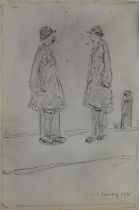 LAURENCE STEPHEN LOWRY (1887-1976) PEN AND INK SKETCH Two figures smoking Signed and dated 1961,
