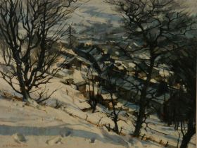 JOHN McCOMBS OIL PAINTING ON BOARD Stones Wood, Delph, Winter Signed and dated (19)94 and titled