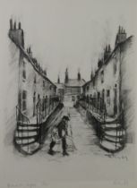 HAROLD RILEY (1934-2023) ARTIST SIGNED LIMITED EDITION BLACK AND WHITE PRINT ‘Gertrude Street,