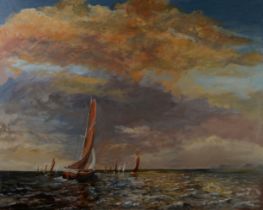 SYDNEY CAULDWELL (TWENTIETH/ TWENTY FIRST CENTTURY) OIL ON BOX CANVAS ‘Working Boat Regatta’