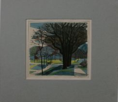 NORMAN C JAQUES (1922 - 2014) WATERCOLOUR DRAWING Park with trees and figures Signed in pencil 5in x