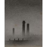 TREVOR GRIMSHAW (1947 - 2001) PENCIL DRAWING 'CHIMNEYS' SIGNED TITLED AND DATED 1973 VERSO 3 1/4"