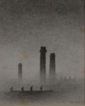 TREVOR GRIMSHAW (1947 - 2001) PENCIL DRAWING 'CHIMNEYS' SIGNED TITLED AND DATED 1973 VERSO 3 1/4"