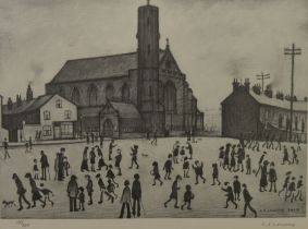 LAURENECE STEPHEN LOWRY (1887-1976) ARTIST SIGNED LIMITED EDITION BLACK AND WHITE PRINT St. Mary’