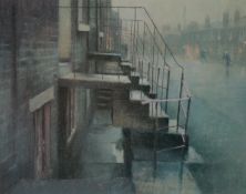 BOB RICHARDSON (1938) ARTIST SIGEND LIMITED EDITION COLOUR PRINT Street scene with steps and