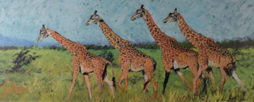 ROLF HARRIS (1930-2023) ARTIST SIGNED LIMITED EDTION ‘DELUXE CANVAS’ COLOUR PRINT ‘Four Giraffes’ (