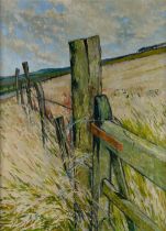ALBERT B. OGDEN (1928 - 2022) OIL ON CANVAS Gate, Post and Fence Initialled 23 ½” x 17 ½” (59.7cm