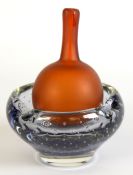 VENETIAN MURANO GLASS GLOBULAR BOWL AND COVER with narrow spiralling purple line decoration, the lid