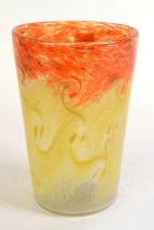 SALVADOR YSART, for Vasart glass, orange and yellow conical swirl pattern vase, signed to the base