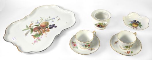 EARLY TWENTIETH CENTURY MEISSEN PORCELAIN CABARET SET comprising; CARTOUCHE-SHAPED TRAY, TWO