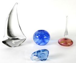 COSTA BODA HEAVY GLOBULAR SWIRLED BLUE STUDIO GLASS DOORSTOP; G. Campanella & Co., Murano glass