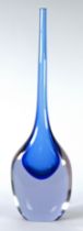 ELEGANT VINTAGE MURANO GLASS PUCE and BLUE TINTED slender flattened VASE with tall tapered neck,