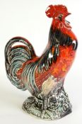 ANITA HARRIS STUDIO POTTERY LIFE-SIZED MODEL OF A COCKEREL, in crowing pose, on oval base, signed