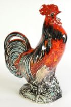 ANITA HARRIS STUDIO POTTERY LIFE-SIZED MODEL OF A COCKEREL, in crowing pose, on oval base, signed