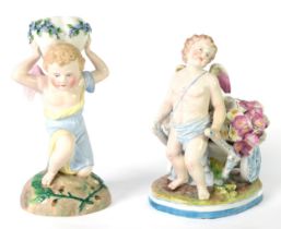 LATE 19th CENTURY CONTINENTAL CHINA RECEIVER OF A FIGURE OF A CHERUB, pulling a cart full of
