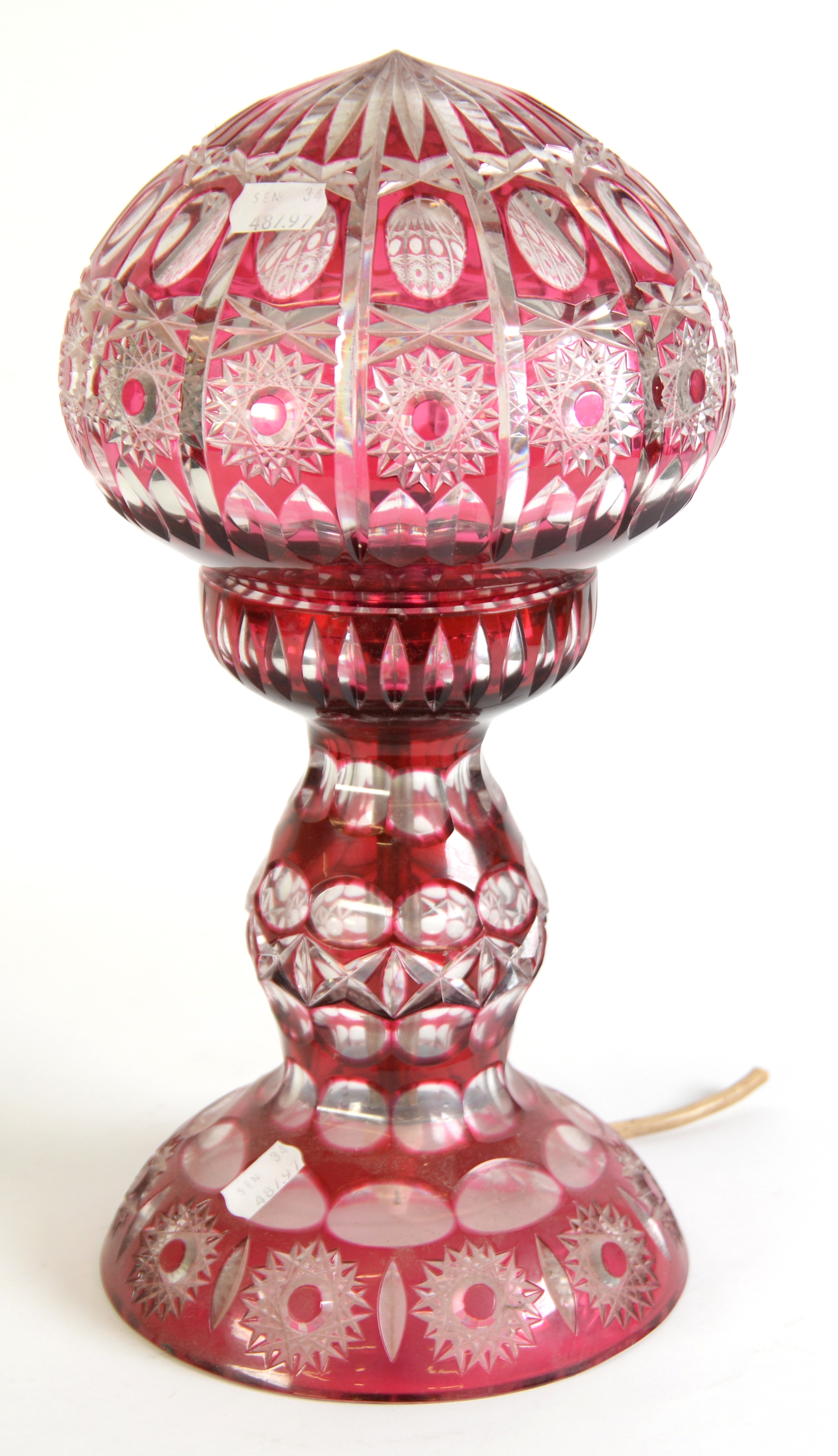 RUBY STAINED AND CUT GLASS TABLE LAMP and cone shaped matching shade, 14 1/2in (36.8cm) high - Image 2 of 2