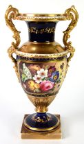 NINETEENTH CENTURY ENGLISH PORCELAIN TWO HANDLED PEDESTAL VASE, the ovoid body well painted with a