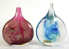 IOW GLASS: Michael Harris for Isle of Wight glass blue and aquamarine onion vase, plus a similar