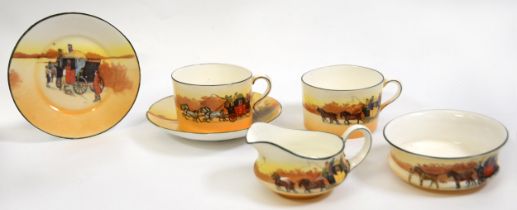 ROYAL DOULTON SERIES WARE TEA FOR TWO SERVICE of 6 pieces, decorated with various coaching scenes,