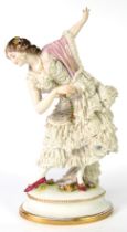 LATE 19th CENTURY LARGE DRESDEN CHINKA LACE FIGURE OF A FEMALE BALLET DANCER, in an elegant