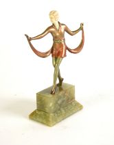 MANNER OF JOSEF LORENZL, ART DECO PERIOD BRONZE AND IVORY FIGURE in dancing pose, with ivory head,