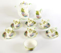 AYNSLEY CHINA BLUEBELL TIME PATTERN COFFEE SERVICE of 15 pieces, (As Supplied to HM the Queen) and a