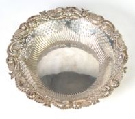 VICTORIAN SILVER FRUIT BOWL, the sides semi-lobed and cut card pierced in alternate panels of diaper